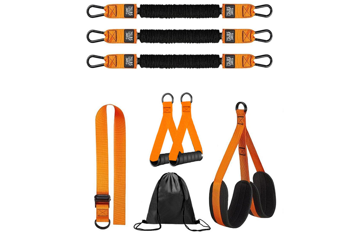7Pcs Set Pull Up Assistance Bands with Adjustable Resistance Foot Rest for Strength Training-Orange