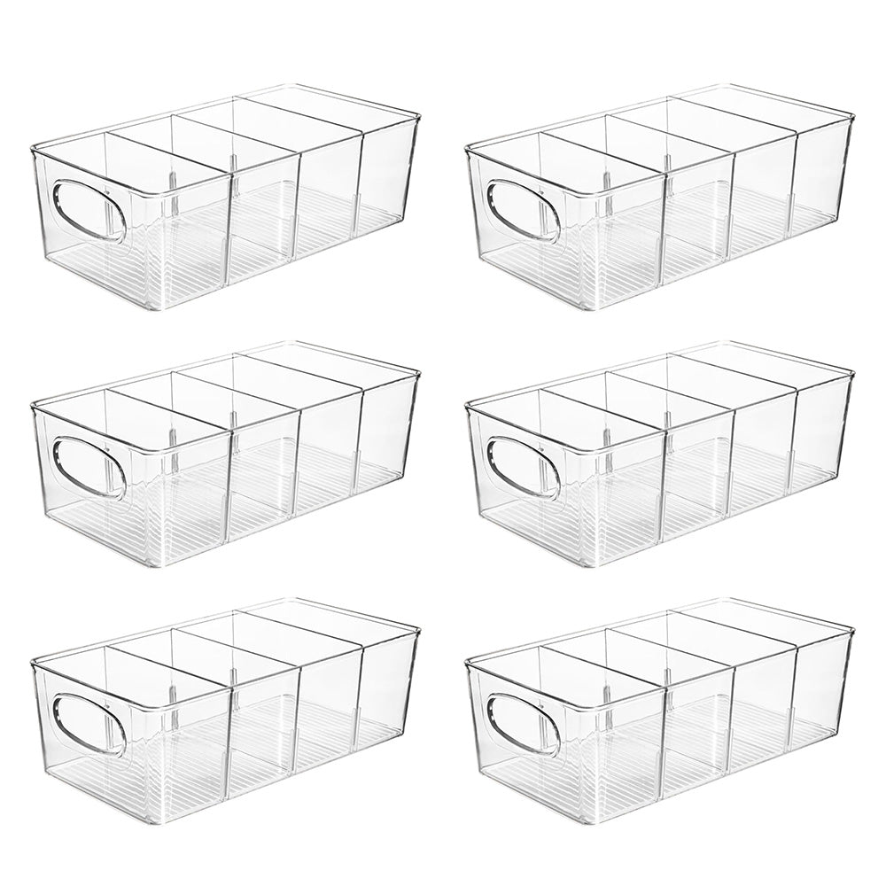 6Pcs Cabinet Organizer Bins with Handle Divided Storage Container for Kitchen