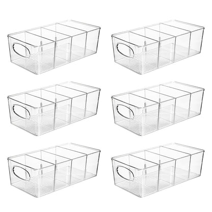 6Pcs Cabinet Organizer Bins with Handle Divided Storage Container for Kitchen