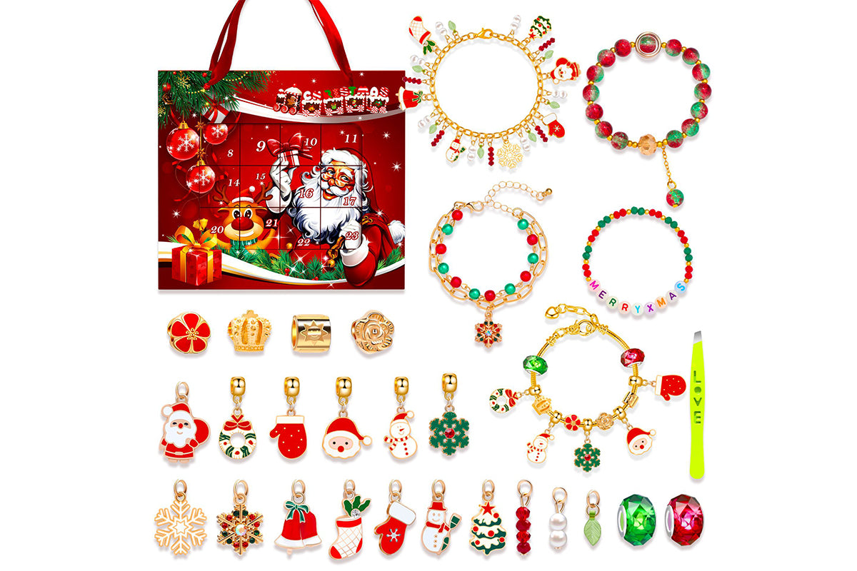 Christmas Advent Calendar Bracelets for Girls 24 Days Xmas Countdown Calendar DIY Jewelry Making Kit Christmas Gift-Style1