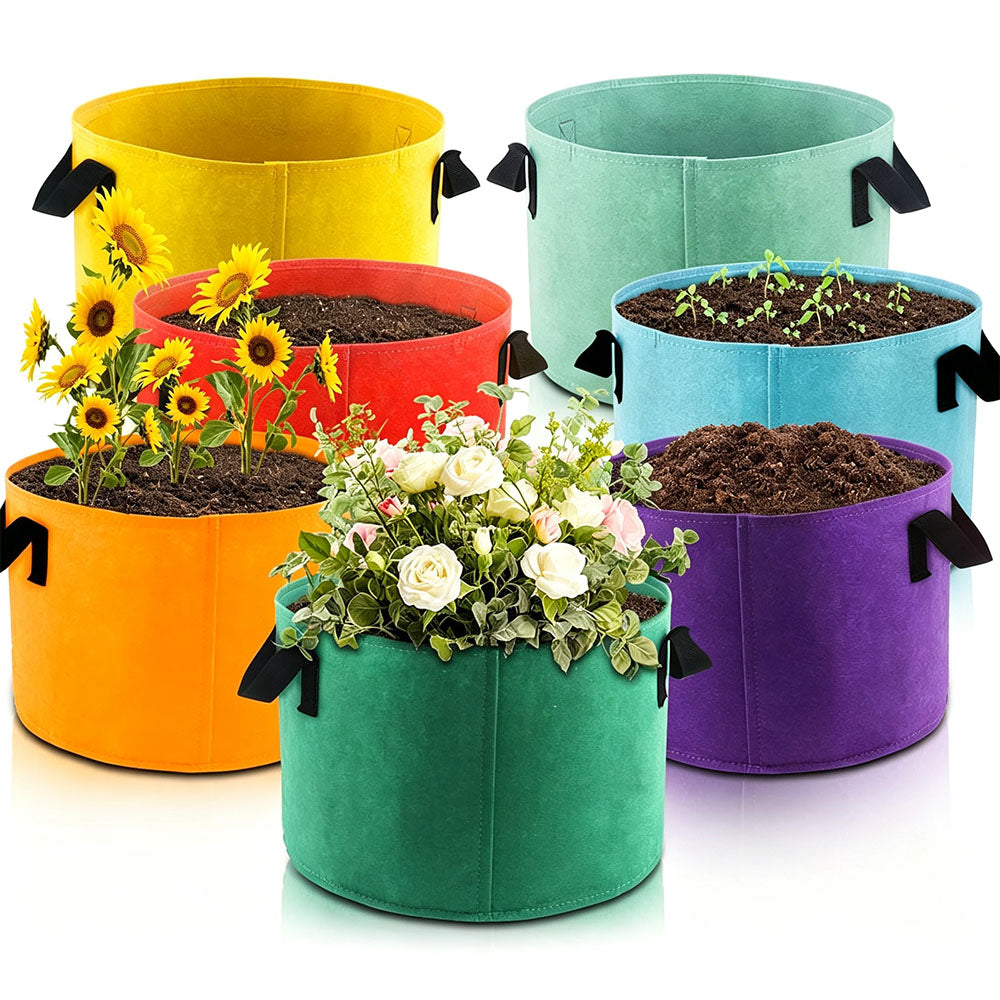7 Piece Mixed Color Felt Grow Bags