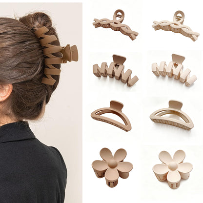 8Pcs Fall Winter Milk Coffee Tone Hair Claws Set Acrylic Hair Clips for Women