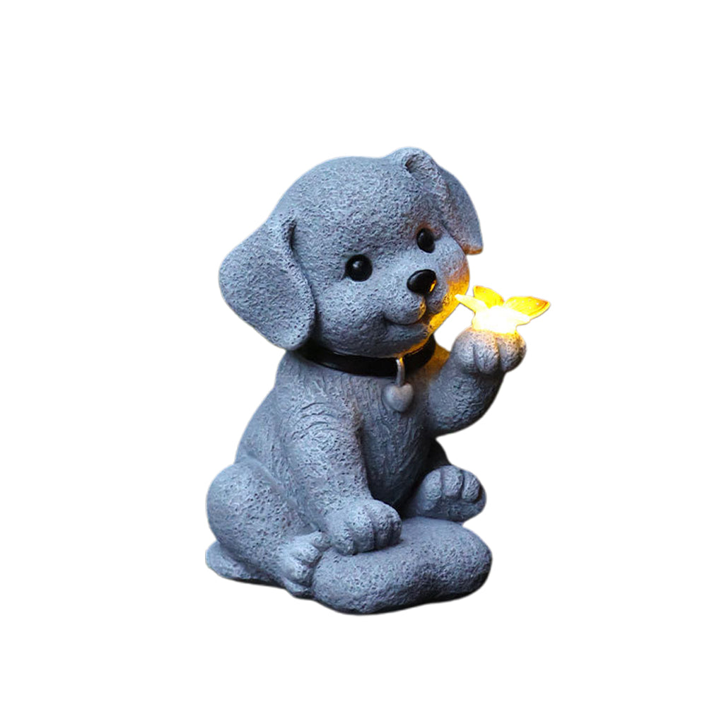 Solar Dog Outdoor Statues for Garden Outside Decor with Butterfly for Yard Art Lawn Ornaments