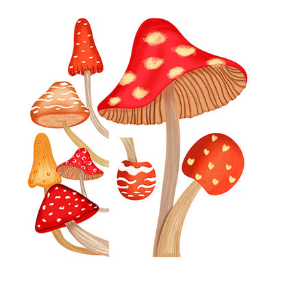 2Pcs Glow in The Dark Mushroom Wall Sticker Luminous Mushroom Light Switch Decals Red and Multicolour