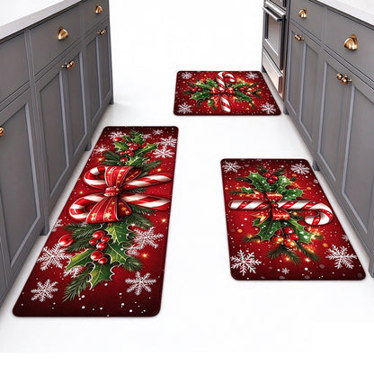 3 Piece Set 2D Christmas Kitchen Mat Non Slip Christmas Rug
