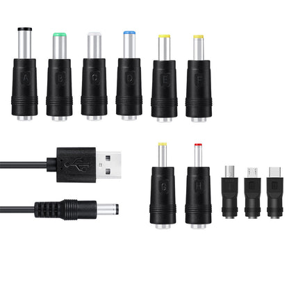 USB to DC 5V Cable 5.5x2.1mm with 11 Connectors