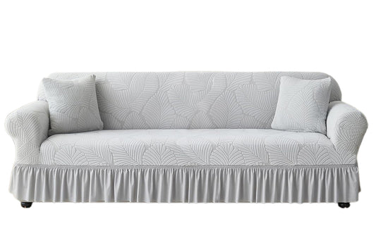 Sofa Cover with Skirt Stretch Sofa Slipcover Non-Slip Soft Couch Cover -Light Grey