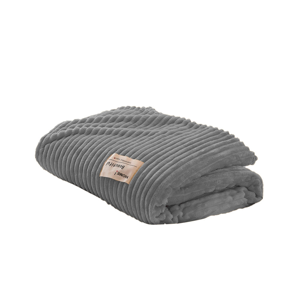 Solid Soft Stripe Pattern Throw Blanket Nap Blanket Sofa Bedding Blanket for All Season Gray