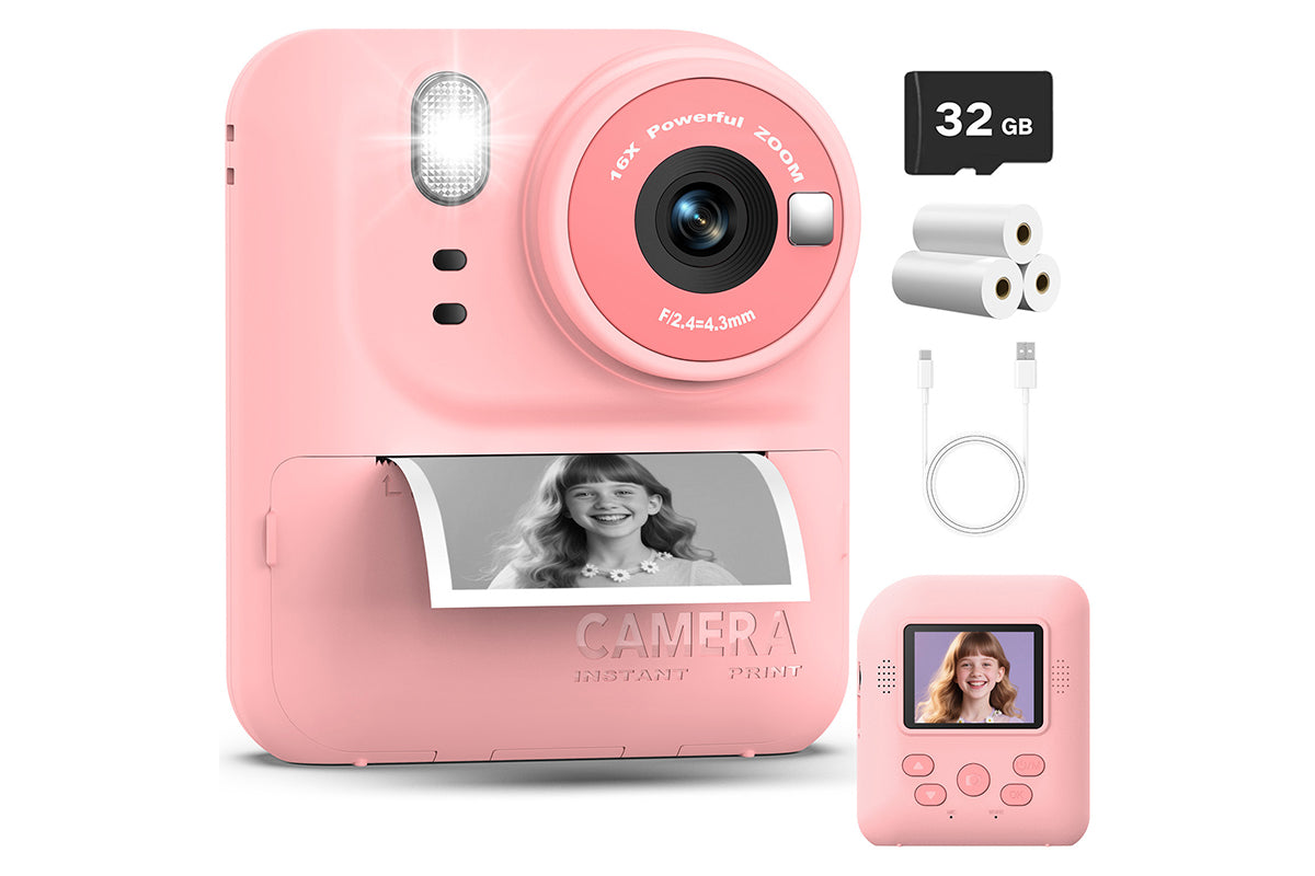 Boy and Girls Camera Instant Print Photo Portable Thermal Printing Camera-Pink