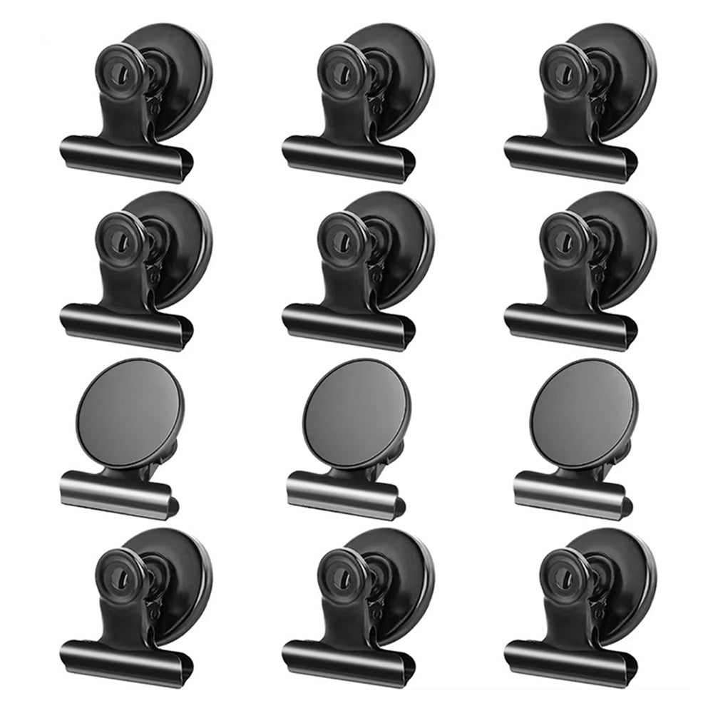 12 Pack Metal Fridge Clips for Photo Plan Refrigerator Clips - Black