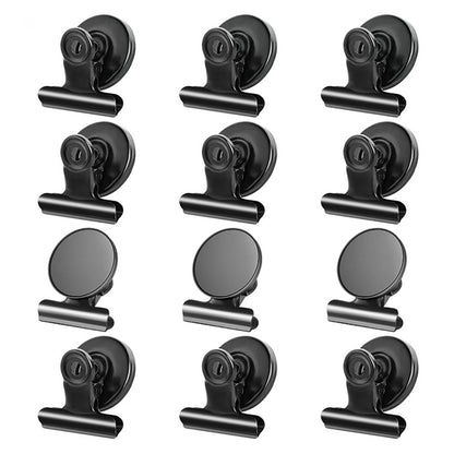 12 Pack Metal Fridge Clips for Photo Plan Refrigerator Clips - Black