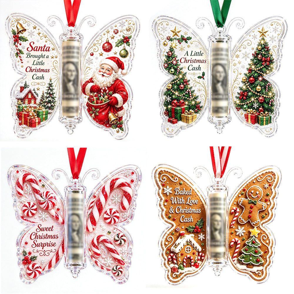 4Pcs Christmas Money Holder Ornaments Butterfly Cash Gift Hanging Decorations for Tree