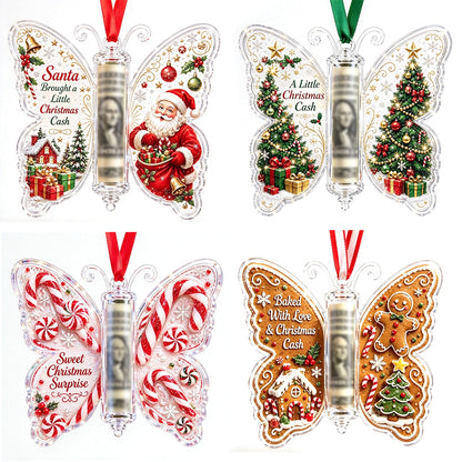 4Pcs Christmas Money Holder Ornaments Butterfly Cash Gift Hanging Decorations for Tree