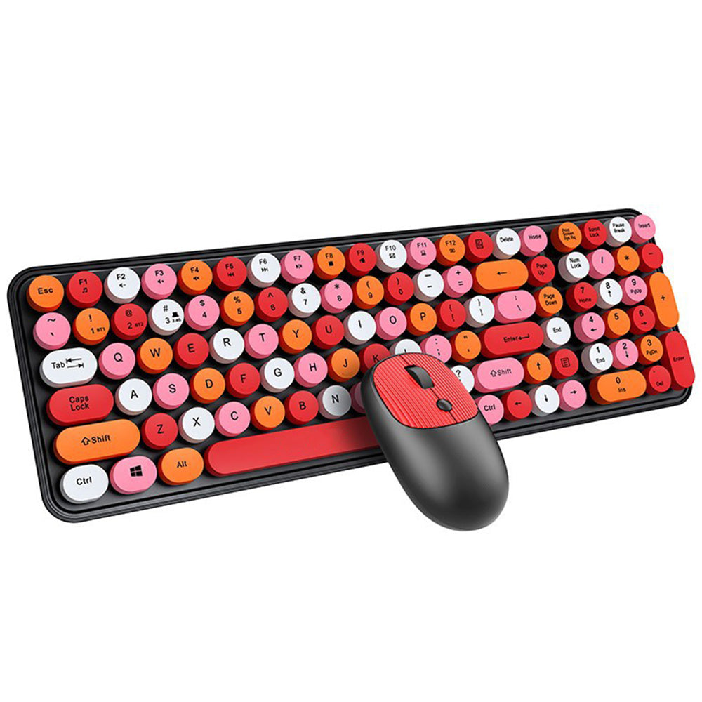 2.4GHz Wireless Keyboard And Mouse Combo With Round Key Caps-Pink