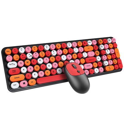 2.4GHz Wireless Keyboard And Mouse Combo With Round Key Caps-Pink