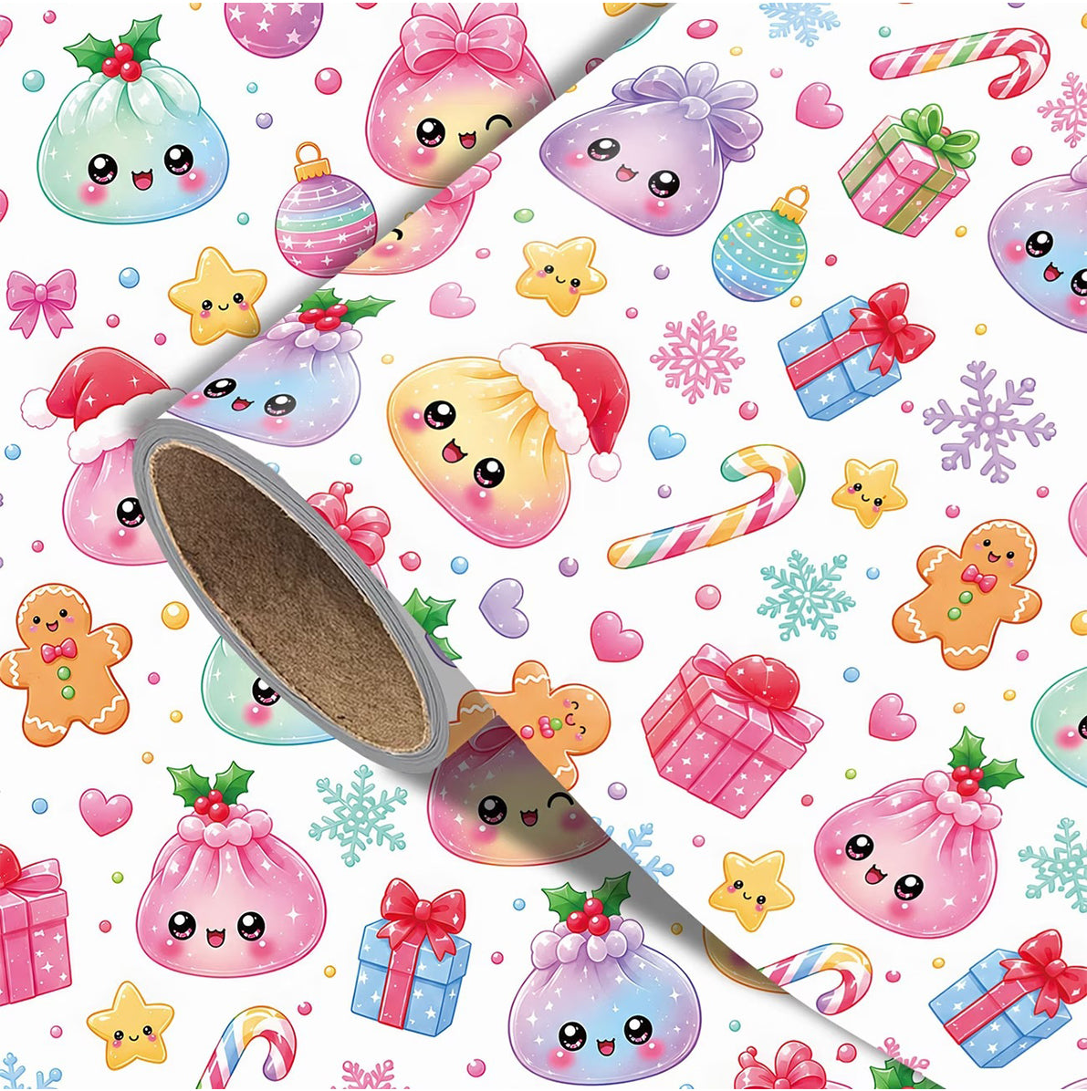 Christmas Cartoon Dumpling Gift Wrapping Paper Roll for Crafts