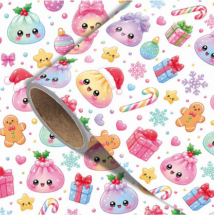 Christmas Cartoon Dumpling Gift Wrapping Paper Roll for Crafts