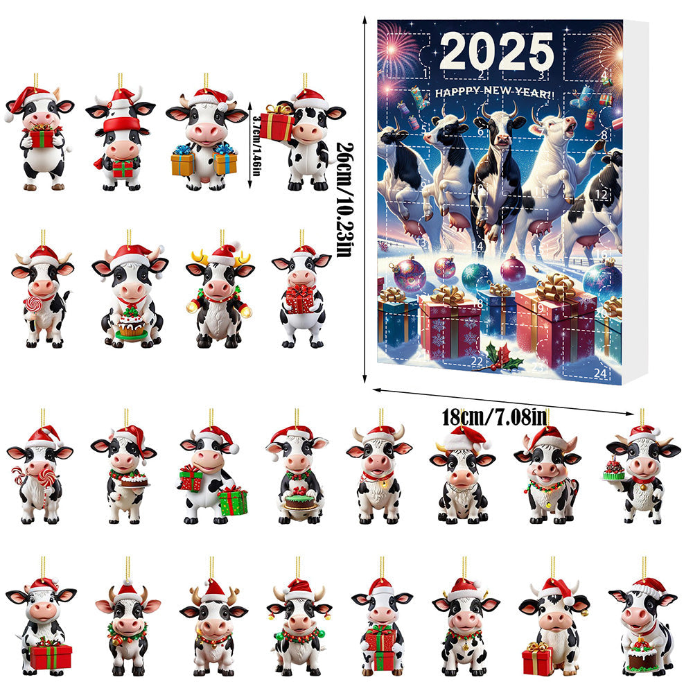 Christmas Cow Advent Calendar ¨C 24-Day Blind Box Ornaments Set for Tree Style 1