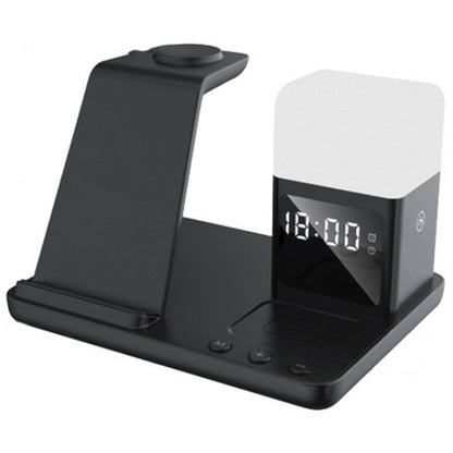 Wireless Charging Station with Alarm Clock Night Light 6-in-1 Charging Dock for Smartphone/Watch/Earbuds