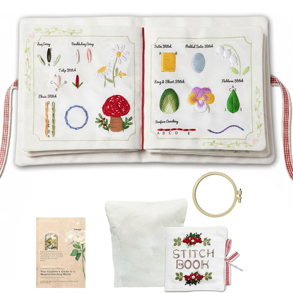 32 Stitch Embroidery Practice Book Kit with Beginner Floral Patterns