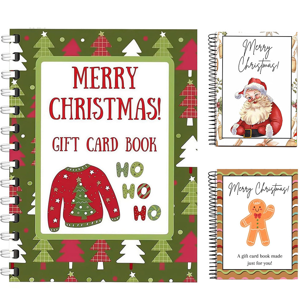 3Pcs Christmas Gift Card Book Spiral Bound Voucher Holder for Xmas Gifting