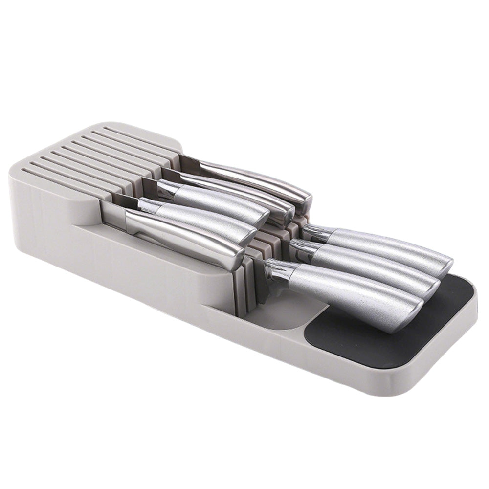 Storage Rack Knife Block Organizer Kitchen Knives Holder Countertop or Drawer Use-Beige
