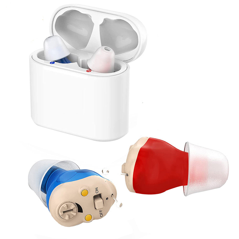Rechargeable Hearing Aids for Seniors In Ear Hearing Amplifiers Device Blue and Red
