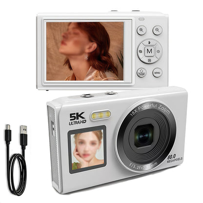 5K HD Dual Screen Selfie Digital Camera 80MP Photography Camera - White