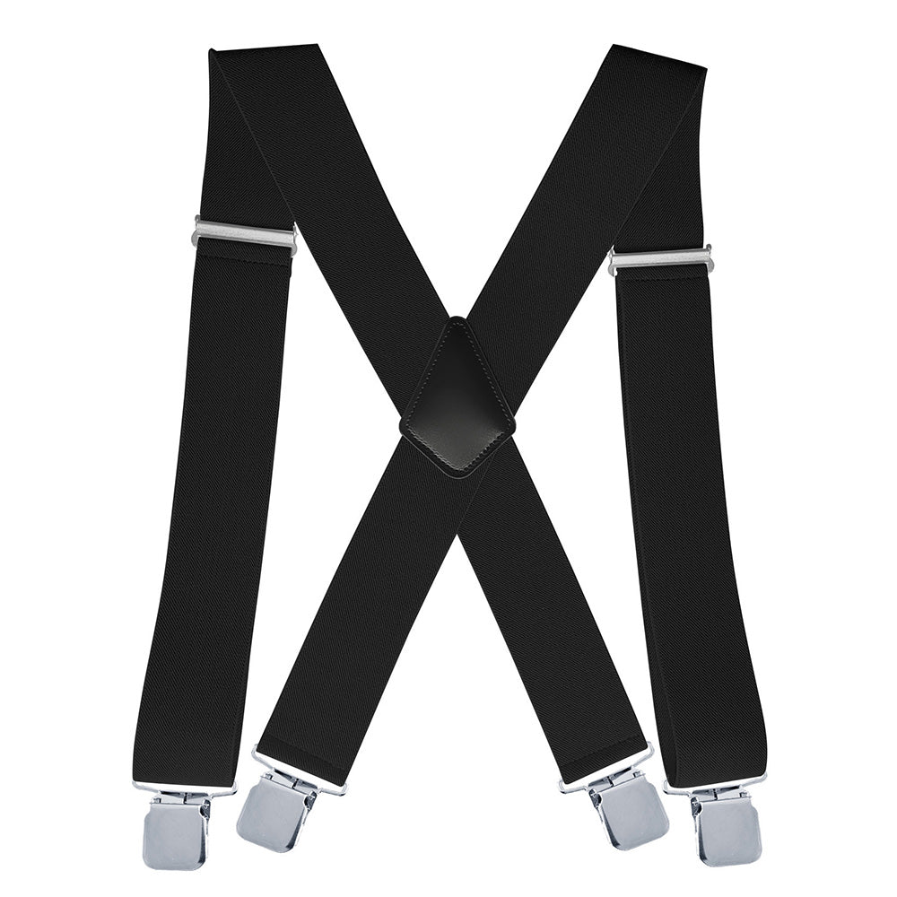 Mens X Back Elastic Suspenders with 4 Metal Clips - Black