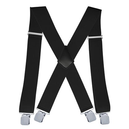 Mens X Back Elastic Suspenders with 4 Metal Clips - Black