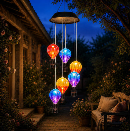 Solar Hot Air Balloon Wind Chime Light for Outdoor Hanging Decoration
