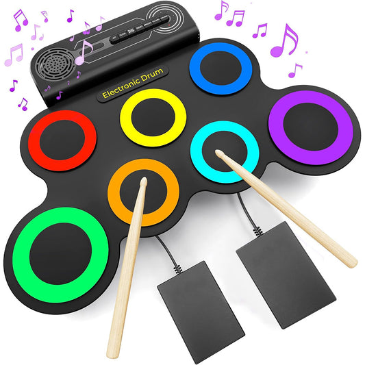 Electric Drum Set Kids Drum Pad and Sticks Portable Roll Up Drums Practice Pad