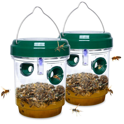 2 Pack Solar Powered Wasp Traps Outdoor Hanging Carpenter Bee Catchers Green