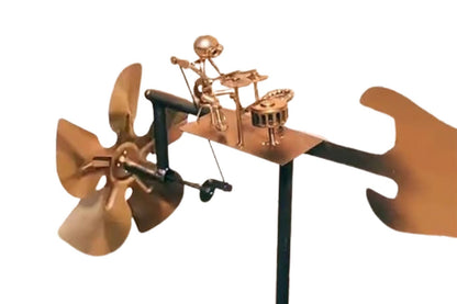 Handmade Drummer Windmill Metal Rock Band Windmill for Yard Lawn Garden Patio Decor -Drum Set Windmill