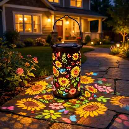 2 Piece Sunflower Solar Lantern with Butterfly Cutout Light Projection - Mixed Color