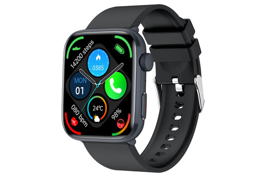 Smart Watch 1.85-Inch Fitness Watch with Heart Rate Noninvasive Blood Sugar Monitor HRV Detection Body Temperature SOS Call Activity Tracker-Black