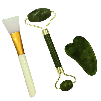 3Pcs Set of Jade Roller and Gua Sha Scraping Face and Body Massager