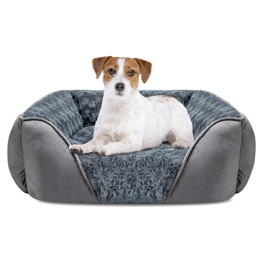 Plush Pet Bed Raised Sides Soft Calming Sleeping Puppy Cuddler Gray