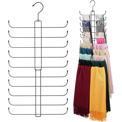 10 Layer Folding Scarf Hanger Organizer for Closet Space Saving-Black