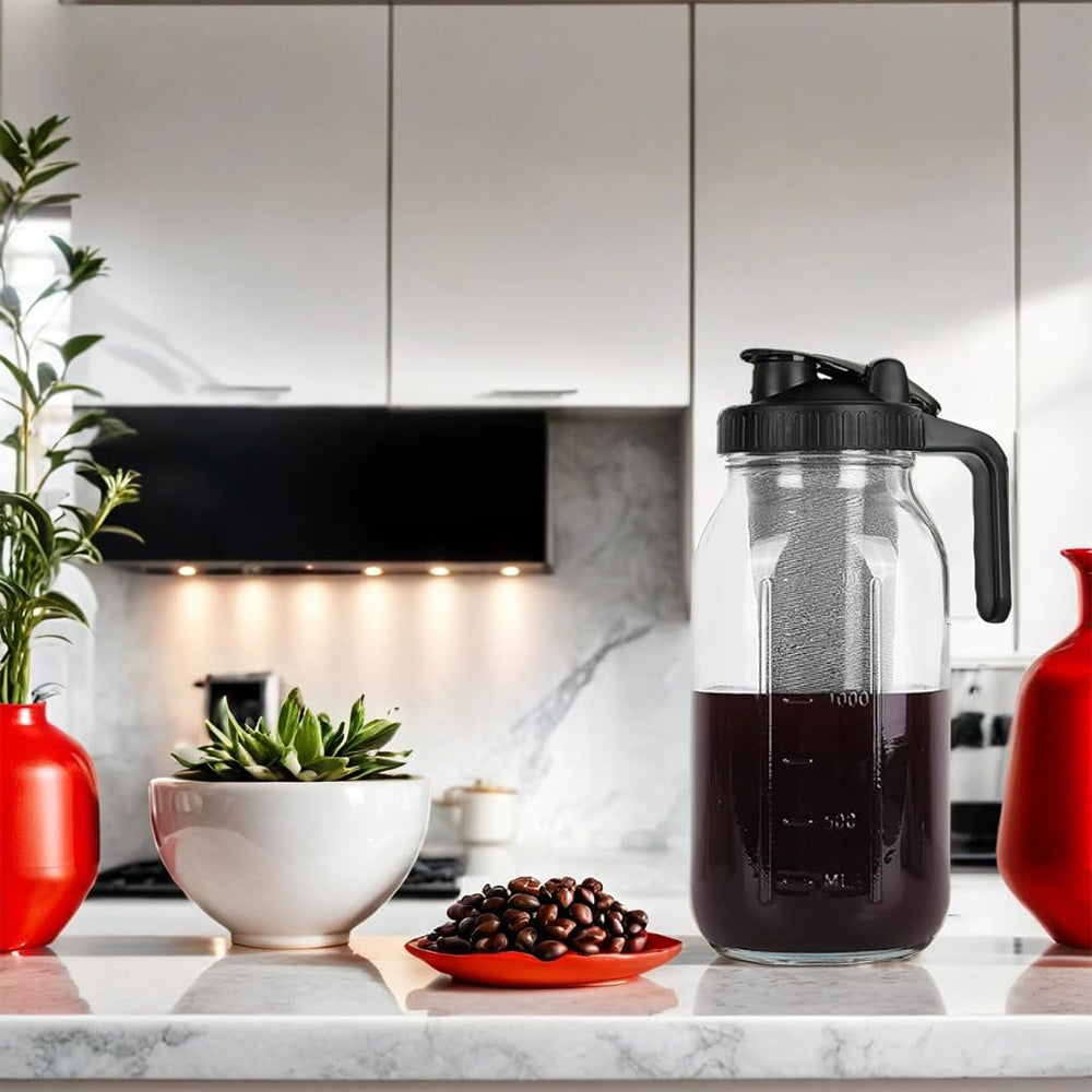 64 oz Cold Brew Coffee Glass Maker Wide Mouth Mason Jar Pitcher with Filter for Ice Coffee Tea Drink