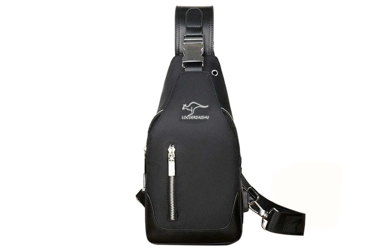 Chest Bag Sling Backpack Cross Body Bag With USB Port For Walking Hiking Travel-Black