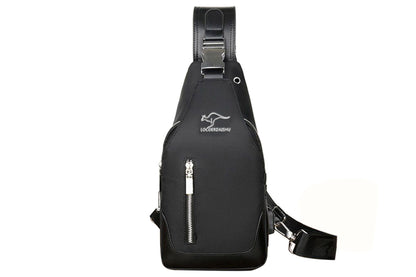 Chest Bag Sling Backpack Cross Body Bag With USB Port For Walking Hiking Travel-Black