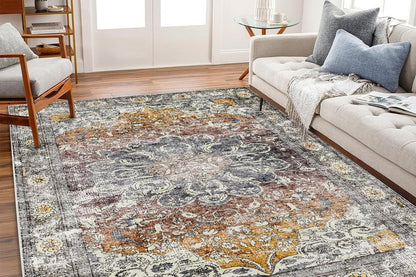 Area Rug Washable Taupe Rug Vintage Boho Non Slip Mat for Living Room Dining Room -Style1