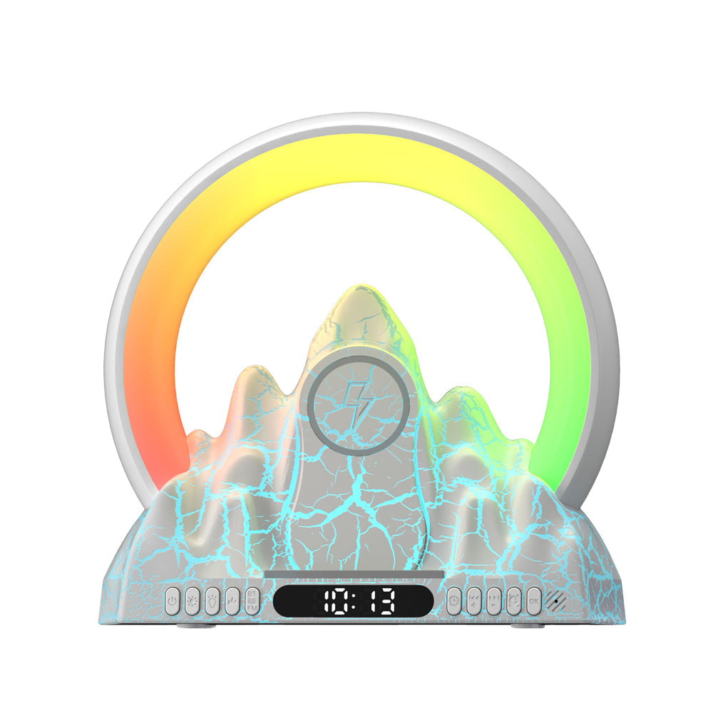 Digital Sunrise Alarm Clock Wireless Charger Smart Wake-up Light Bluetooth Speaker Atmosphere Lamp White