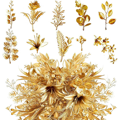 40 Piece Artificial Gold Christmas Leaves in 10 Designs for DIY Crafts
