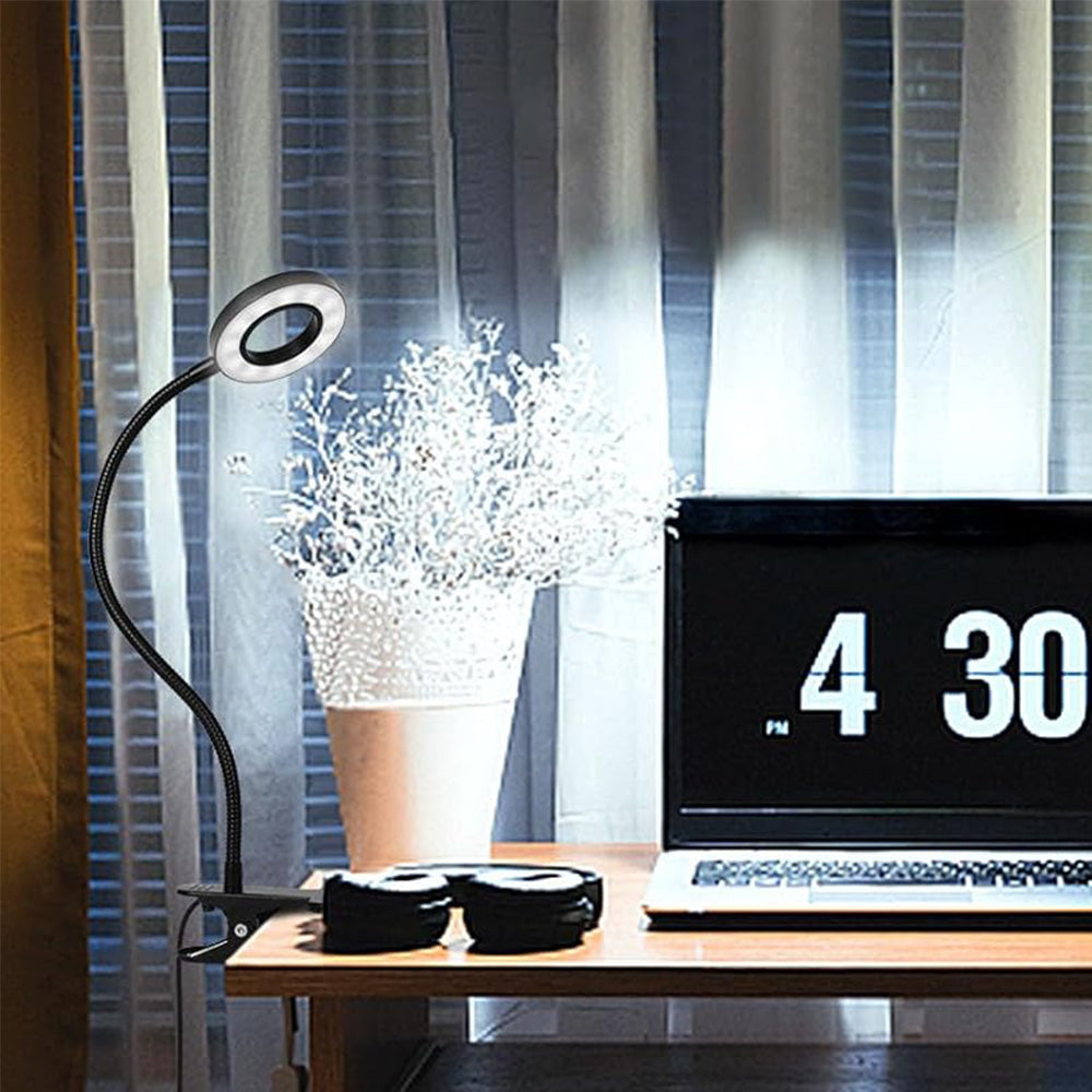 Dimmable USB Desk Lamp 3 Color Modes Flexible Gooseneck Reading Light with Clamp Black