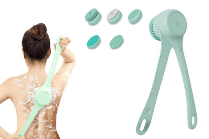 5 in 1 Electric Body Back Scrubber Dual Handle Bath Brush for Shower Exfoliating-Green