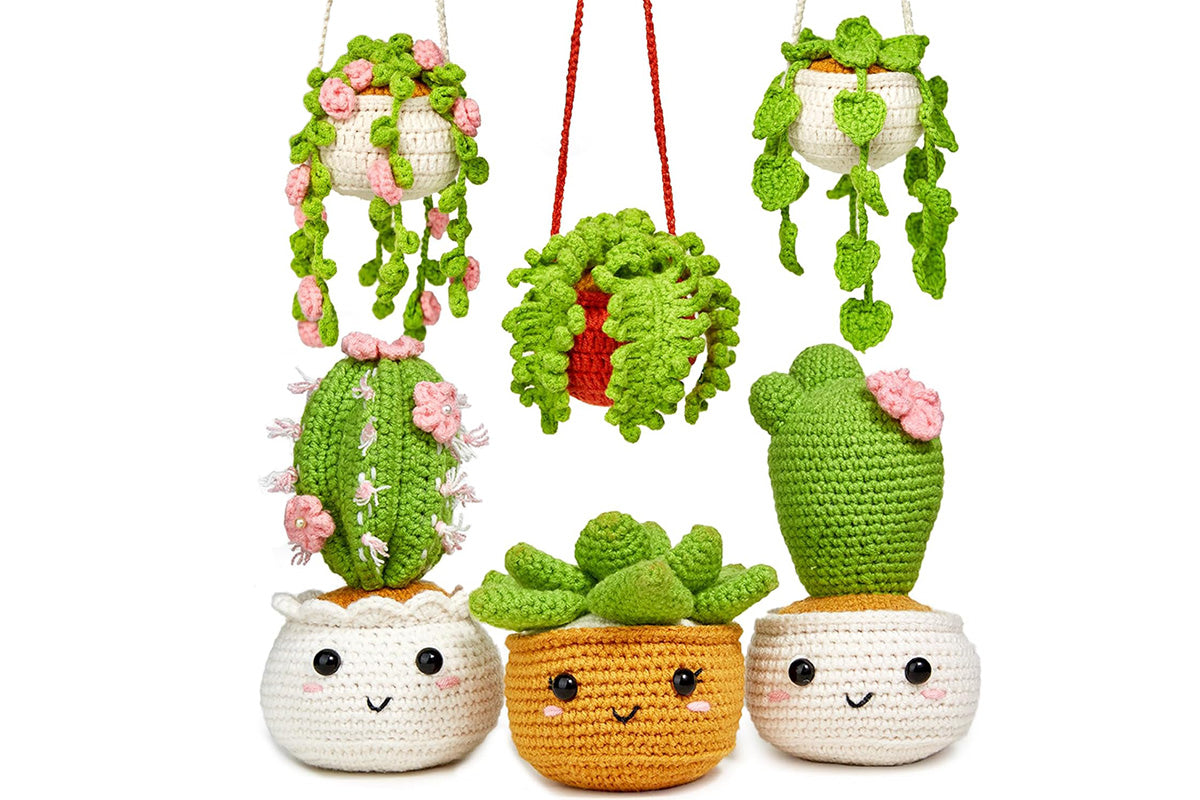 6 Pack Hanging Potted Plants Craft Knitting Knitting Kits With  Hooks Yarn Set