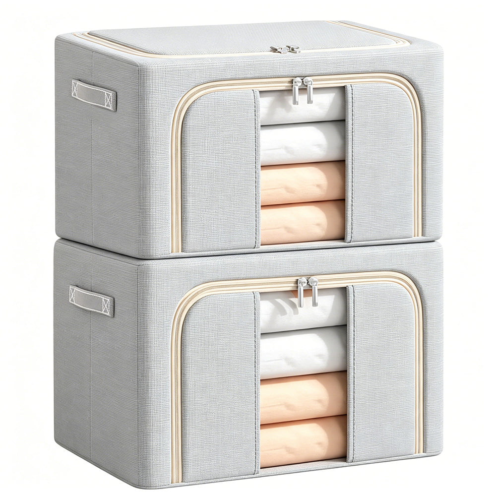 2Pcs Steel Frame Clothes Storage Bag Foldable Underbed Organizer with Window