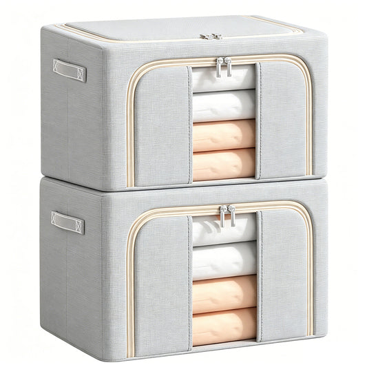 2Pcs Steel Frame Clothes Storage Bag Foldable Underbed Organizer with Window